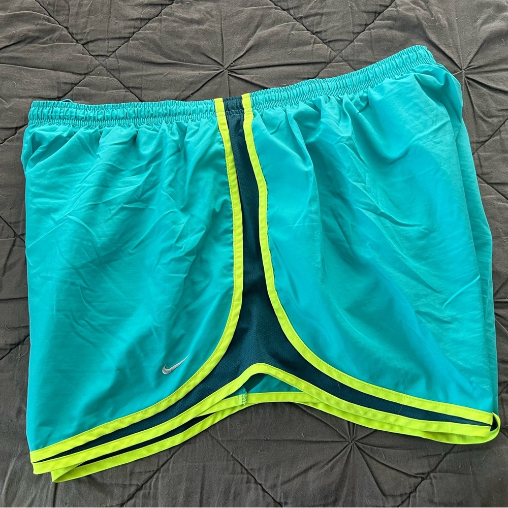 Nike Women’s Teal Shorts with Neon Yellow Trim